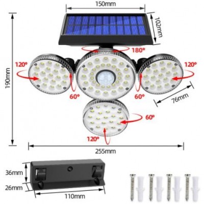 新款太陽能四面感應(yīng)燈戶外庭院圍墻照明燈車庫四頭可旋轉(zhuǎn)感應(yīng)壁燈